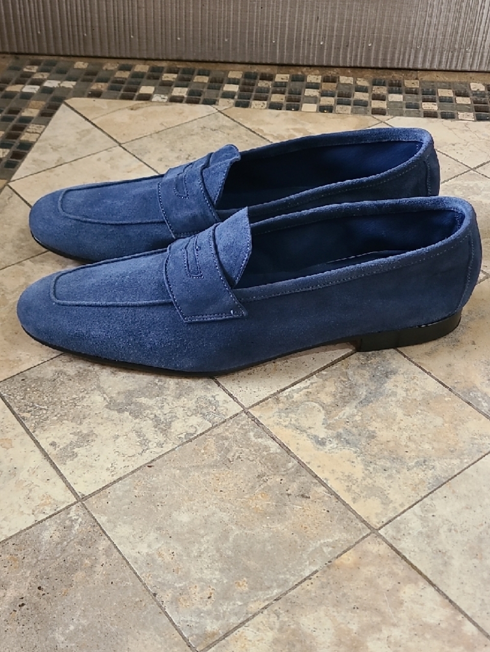 Zelli Blue Suede Penny Loafers for Men